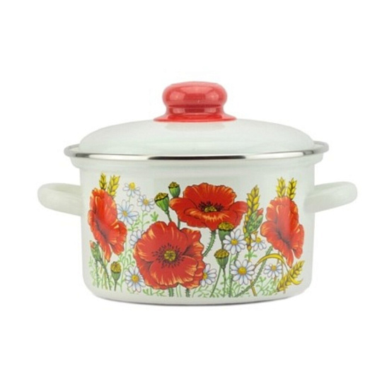 Набор посуды эмалированная сталь, 6 предметов, кастрюли 2,3,4 л, Магнитогорская эмаль, Красные маки, 2-3088/4