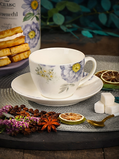 Чайная пара керамика, 2 предмета, на 1 персону, 280 мл, Daniks, Флорина, подарочная упаковка, белая