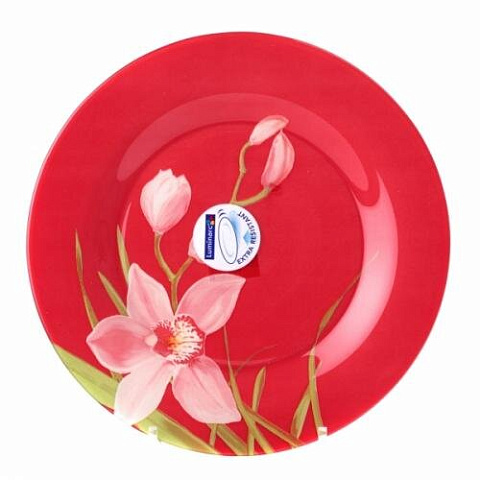 Тарелка обеденная, стекло, 25 см, круглая, Red Orchis, Luminarc, G0656