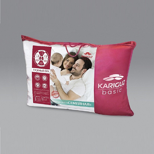 Подушка 68 х 68 см, пух 50%, перо 50%, Семейная, чехол 100% хлопок, кант, средняя, Kariguz, ФПС2-5ин