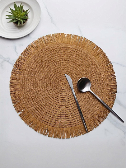 Салфетка сервировочная полимер, 38 см, круглая, бахрома, Y4-9665