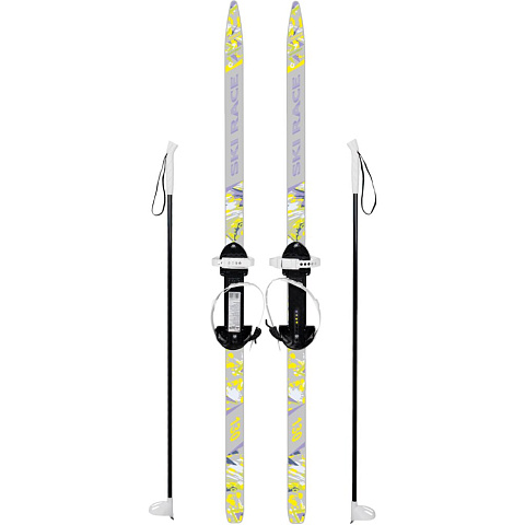 Лыжи для детей, 130 см, с палками, 100 см, универсальное крепление, стеклопластик, серые, Ski Race, 339675-00
