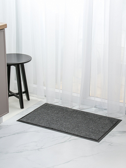 Коврик грязезащитный, 50х80 см, прямоугольный, резина, с ковролином, ребристый, серый, 35-041/w