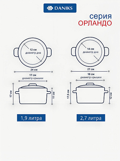 Набор посуды нержавеющая сталь, 10 предметов, кастрюли 1.9,2.7,3.7,4.9 л, ковш 1.9 л, индукция, Daniks, Орландо, GS-01435-10SE