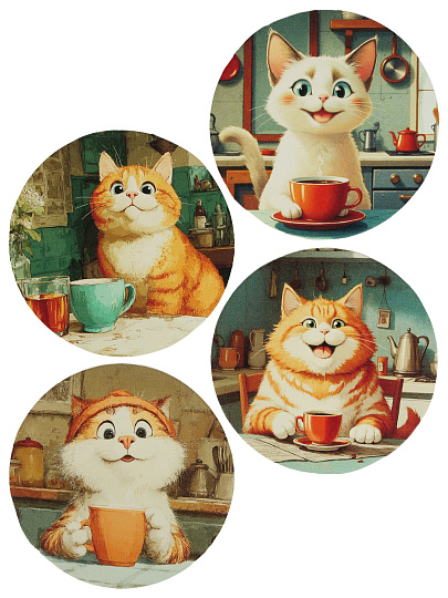 Набор подставок для горячего, 11.5х5.4х6.4 см, 9.7 см, 6 шт, Забавные коты, дерево, Y4-11196