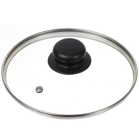 Крышка для посуды стекло, 18 см, Daniks, металлический обод, кнопка бакелит, черная, Д4118Ч