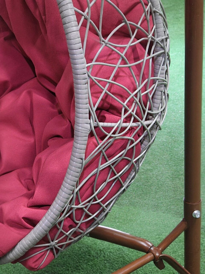 Качели садовые Кокон, 1-мест, 67х95х198 см, 150 кг, Green Days, серые, ротанг, подушка малиновая, TZF-H049-19-2620