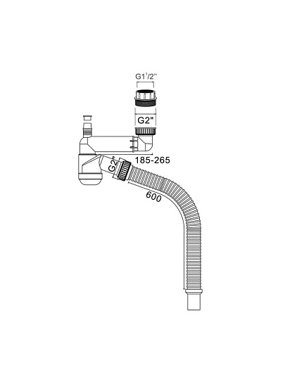 Сифон для мойки, 600 мм, 1" 1/2х40, полипропилен, с выпуском, с отводом, с гофрой, Orio, Nordform, Д-7008