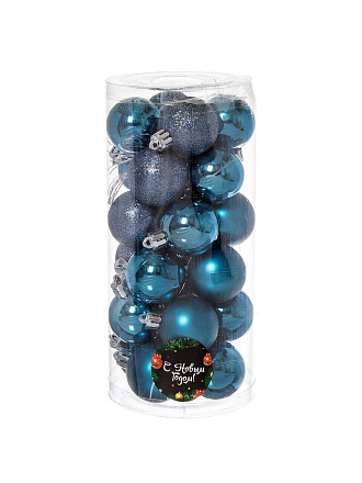 Елочный шар 24 шт, темно-синий, 4 см, пластик, SYQD-0119148NB