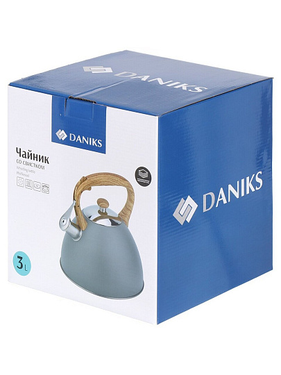 Чайник нержавеющая сталь, 3 л, со свистком, матовый, ручка с силиконовым покрытием, Daniks, индукция, серый, MSY-079G/GS-04075C