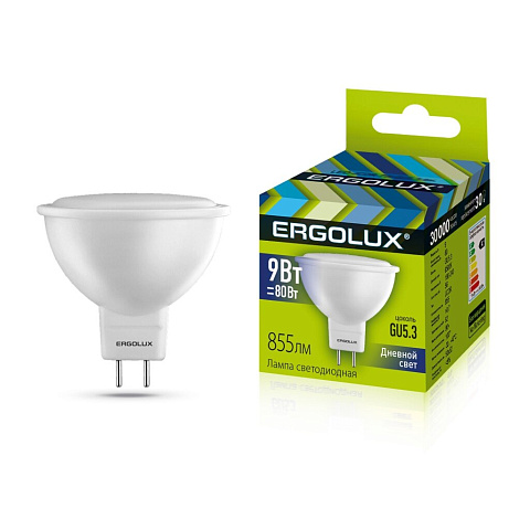 Лампа светодиодная JCDR 9Вт GU5.3 6500K 180-240В Ergolux LED-JCDR-9W-GU5.3-6K