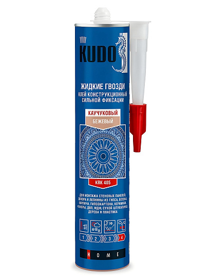 Клей KUDO, каучуковый, жидкие гвозди, бежевый, сильная фиксация, однокомпонентный, 300 мл, KBK-405