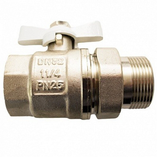 Кран для воды, 1&quot;1/4, латунь, прямой, ручка-бабочка, с американкой, STI