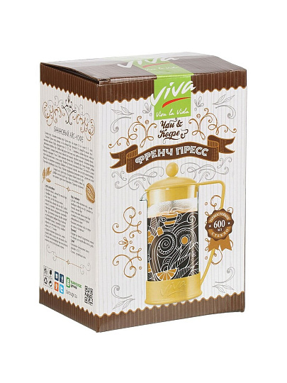 Френч-пресс 0.6 л, стекло, пластик, Barouge, Viva-la Vida Tea Coffee, белый, BF-752