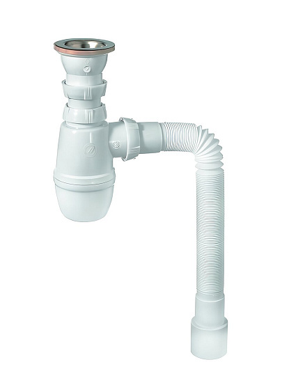 Сифон 1" 1/2х40, с выпуском, с гофрой 800 мм, 40х40/50 мм, Wirquin, Минор, 30718026