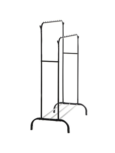 Вешалка напольная 110х55х150 см, Aqwin, металл, полка для обуви, 45 кг, Элит, VPF66, черная, двойная, с вешалками