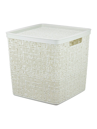 Ящик хозяйственный для хранения, 17 л, 28х28х28 см, с крышкой, белый ротанг, Idea, Бязь, М 2327