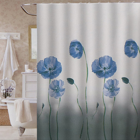 Штора для ванн 180х180 см, Peva, Цветы синие, STSC1014