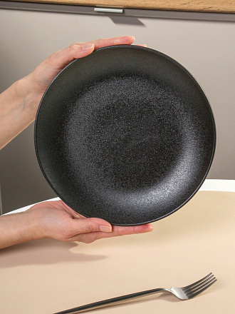 Тарелка обеденная, керамика, 24 см, круглая, Крафт, Daniks, Y4-7600, черная