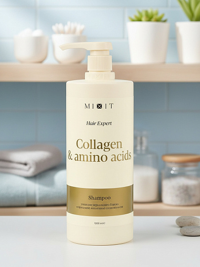 Шампунь Mixit, Hair Expert, восстановление и питание, 1 л, с коллагеном и кератином, для всех тип волос
