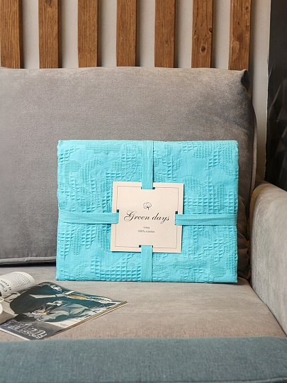 Плед 1.5-спальный, 150х180 см, 100% хлопок, Barkas, Green Days, голубой, AI-2209004
