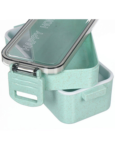 Контейнер пищевой пластик, 8х20х11 см, зеленый, прямоугольный, трехуровневый с приборами, Y4-6464