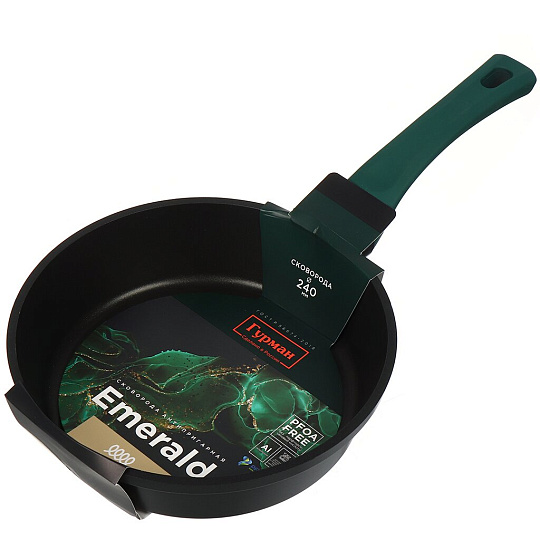 Сковорода литой алюминий, 24 см, антипригарное покрытие, Гурман, Emerald, черная, индукция, ГМ2401 EM