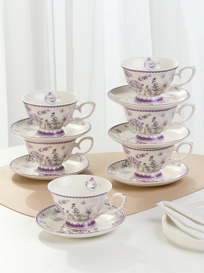 Набор чайный керамика, 12 предметов, на 6 персон, Лаванда, B060815, подарочная упаковка