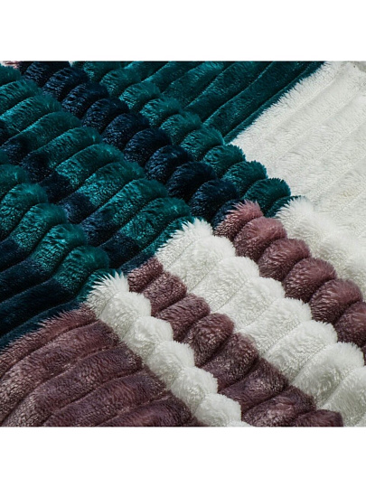 Плед евро, 200х220 см, велсофт жаккард, 100% полиэстер, Silvano, Полоски, Клетка, бирюзовый, SТ-203/ST-346