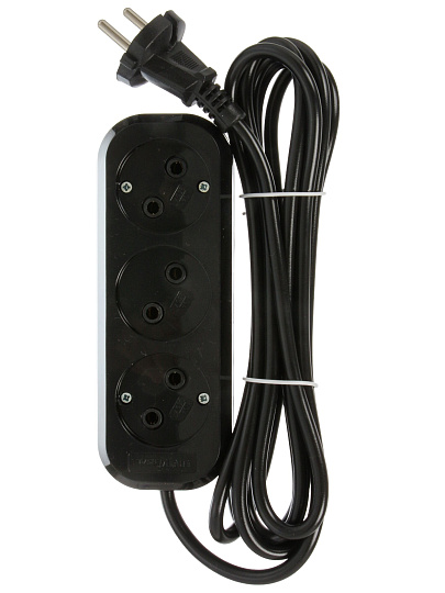 Удлинитель бытовой 3 гнезда, 3 м, ПВС, 2х0.75 мм², без заземления, черный, UNIVersal, Премиум, Е-203, 2114