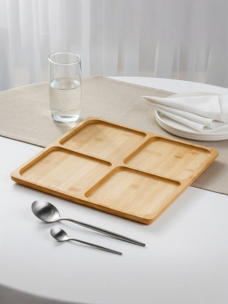 Менажница бамбук, 30x30x1.5 см, 4 секции, нет, Daniks, PS58730B