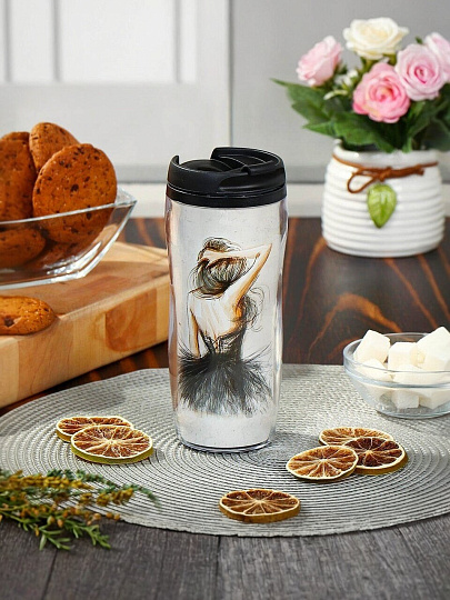 Термокружка пластик, 0.38 л, Daniks, Балерина, колба пластик, YYCF001-25