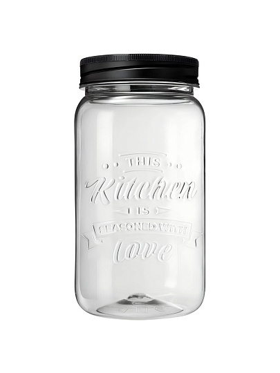 Банка пластик, 1.4 л, 10х10х19 см, с крышкой, с эмбоссингом, Бытпласт, Love Kitchen, 440200113, черная