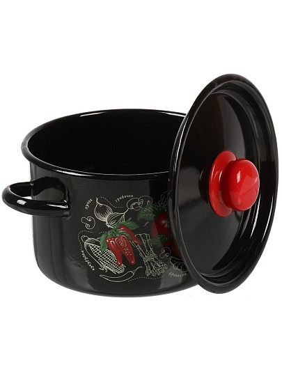 Кастрюля эмалированная сталь, 2.9 л, крышка сталь, цилиндрическая, СтальЭмаль, Помидорки, 1с16с/1, индукция