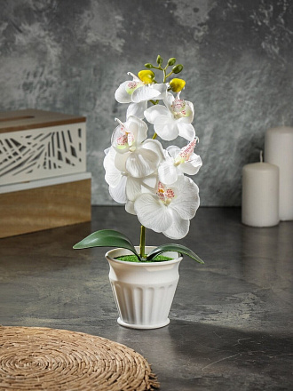 Цветок искусственный декоративный Орхидея в кашпо, 32 см, белый, Y4-7934