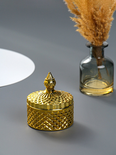 Свеча воск, в стеклянной банке, 8х10 см, 100гр, золото, Шейх