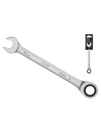 Ключ комбинированный трещоточный, Pro Startul, 15 мм, сатинированный, PRO-7015