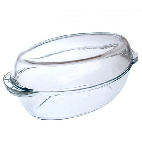 Форма для запекания стекло, 19х35х15 см, 1.8 л, овальная, с крышкой, Borcam, 59052