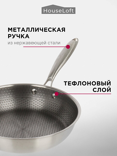 Сковорода нержавеющая сталь, 26 см, антипригарное покрытие, HouseLoft, индукция, B020176