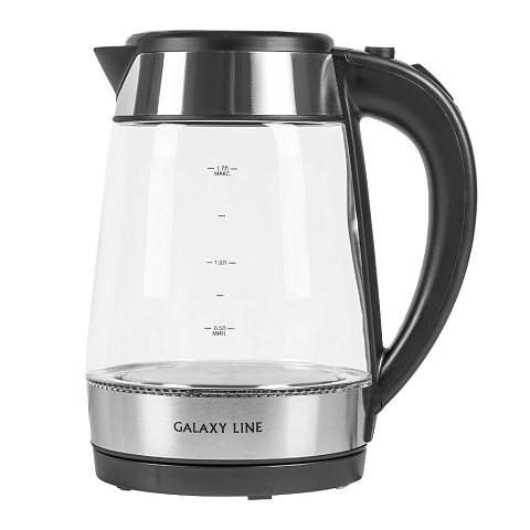 Чайник электрический Galaxy Line, GL 0558, черный, 1.7 л, 2200 Вт, скрытый нагревательный элемент, подсветка, стекло