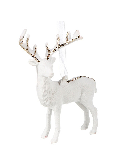 Елочное украшение Олень, белый с золотом, 14 см, пластик, флок, Y4-9384