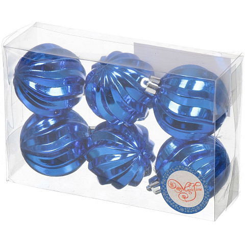 Елочный шар Волны, 6 шт, синий, 6 см, полистирол, 76012