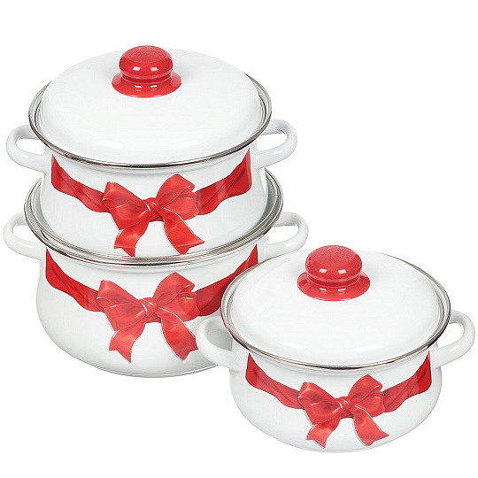 Набор посуды эмалированная сталь, 6 предметов, кастрюли 2,3,4 л, индукция, Магнитогорская эмаль, Бант, 7-316/4М