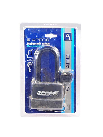 Замок навесной Apecs, PDR-50-70-L, блистер, цилиндровый, с удлиненной дужкой, 3 ключа
