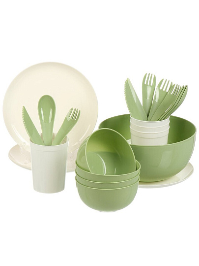 Набор для пикника на 4 персоны, 25 предметов, полипропилен, зеленый, Plast team, PT184312000