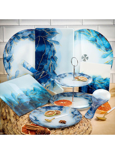 Тарелка обеденная, стекло, 23 см, круглая, Navy Leaves, Daniks