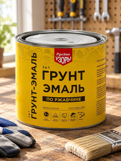 Грунт-эмаль Русские узоры, 3 в 1, по ржавчине, быстросохнущая, алкидная, зеленая, 1.9 кг
