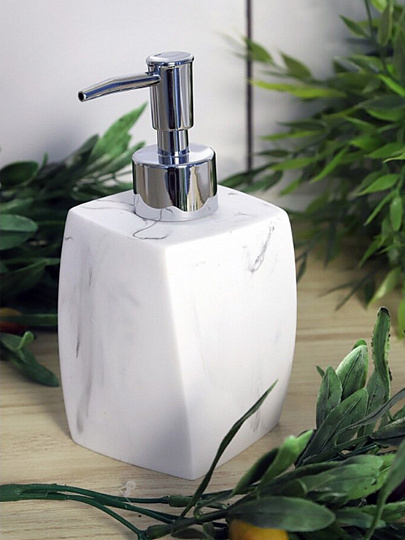 Дозатор для жидкого мыла, Zenfort, Мрамор, полирезина, 9.5х12.4х16 см, 350 мл, белый, 106495