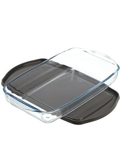 Форма для запекания стекло, 19х33.6х5 см, 1.95 л, прямоугольная, с крышкой, Borcam, 59006GREY