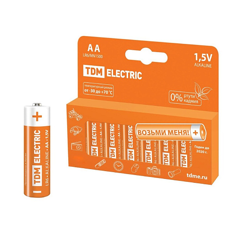 Батарейка TDM Electric, АА (LR6, 15A), щелочная, 1.5 В, блистер, 10 шт, SC, SQ1702-0058/